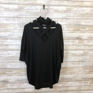 Express Black Mock Neck Criss Cross Top